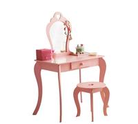 Pink Kids Vanity Set With Mirror & Stool, Girls Dressing Table With Drawer, Detachable Top, Perfect For Playroom Or Bedroom