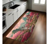 Pink Kitchen Carpet Runner Japanese-style waterfall architecture Non-Slip Washable Low Pile Rug 50 x 80 cm for Bedroom, Entrance, Laundry Room