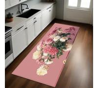 Pink Kitchen Rug 50 x 80 cm Chrysanthemums in a vase Non-Slip Machine Washable Low Pile Carpet for Hallway, Entryway, Bedroom Kitchen Laundry Living Room