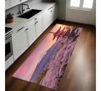 Pink Kitchen Rug Cherry blossoms and snow mountain architecture Non-Slip Anti-Fatigue Mat 40 x 120 cm Washable Kitchen Floor Mat, Standing Mat for Home or Office