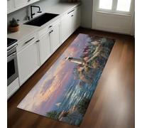 Pink Kitchen Rug Ocean Seagull Lighthouse Non-Slip Runner Mat 50 x 150 cm Rubber Backed Washable Indoor/Outdoor Area Mat Country Decor