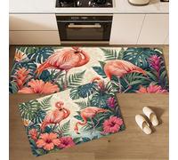 Pink Kitchen Rugs Runner Set of 2, Flamingo Palm Leaf Anti Fatigue Kitchen Floor Mat for Home Decoration Office Waterproof Non Slip Kitchen Rug Set Comfort Standing Mats, 44x75cm+44x120cm