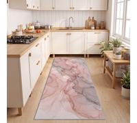 Pink Kitchen Runner Rug 80 x 180 cm, Non-Slip Chic Marble Carpet | Modern Minimalist Luxury Washable Long Rugs, Soft Low Pile Floor Mat for Hallway Entrance Living Room Bedside Laundry
