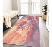 Pink Kitchen Runner Rugs, Extra long Non-slip Washable 65 x 240 cm, Thin Low Pile Green Runners for Hallways, Fantasy Clouds Animals Horses Floor Carpet for Indoor Bedroom Entryway