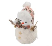 Pink Knitted Snowman Plush Doll 11x7x12cm Christmas Korean Cartoon | Soft cloth material festive tabletop decor compact size for holiday displays