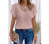 (Pink, L) 2024 Amazon European And American Spring/Summer New Independent Station Lace Spliced Short Sleeved T-Shirt In Stock Cross Border Women's Wear