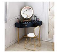 Pink L-Shaped Vanity Table Set with 2 Drawers & Stool - Stylish Corner Dressing Table for Makeup Beauty and Storage - Modern Iron Design for Bedroom or Dressing Room