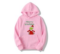 (Pink, L) The Christmas Grinch Hoodie Merry Grinchmas Hooded Sweatershirt Jumper Pullover