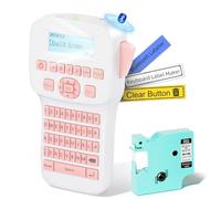 Pink Label Maker Machine with Tape, Rechargeable Label Maker with Keyboard, Bluetooth Labeler Machine LM1600, Backlit Display, Multiple Symbol Icon Style Templates for Home Office Use