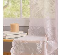 Pink Lace Curtains 54 inch Length 2 Panels for Kitchen Vintage Short Floral Sheer Curtains for Living Room Bedroom Bathroom Window Voile Sheer Panels Baby Girl Nursery Decor 52" W x 54" L, Pink