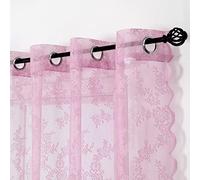 Pink Lace Curtains for Bedroom 84 Inches Long Elegant French Rose Embroidered Sheer Curtain Panels Durable Floral Lace Fabric Grommet Window Treatment Drapes for Living Room, 55" w 2 Panels