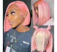 Pink Lace Front Wig Human Hair Pre Plucked 13x4 HD Frontal Lace Wig Colored Bob Wig for Black Women 180% Density Straight Pink Short Bob Wig Human Hair Wear and Go