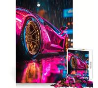 Pink Lamborghini in The Rain 1000 Pieces Jigsaw Puzzles for Teenagers Enhance Memory Easy Leisure Firm Cut Wall Art Decor (38x26cm)