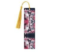 Pink Landscape Eiffel Tower Print Wooden Bookmark Bookmarks with Tassels Book Marks for Reading Hardcover Books Notebooks
