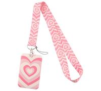 Pink Lanyard with Card Holder ID Keys, Adjustable Retractable Lanyard Card Holder Keys,Pink Love Heart Detachable ID Badge Lanyards, Neck Strap with Hard Plastic Case, for Nurses Doctors Students Kids
