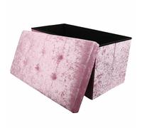 (Pink) Large 2 Seater Crushed Velvet Foldable Ottoman Storage Box Double Bed Foot Stool