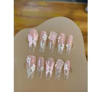 Pink, large butterfly style, women's, handmade nails(XS)
