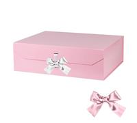 Pink Large Gift Box 13x11x5.3 Inches With Ribbon, Lid Magnetic Closure, Christmas, Rectangle Collapsible for Men Shoes