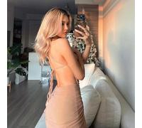 (pink, Large) "Hot-Selling Women's Sexy See-Through High-Slit Backless Suspender Dress"