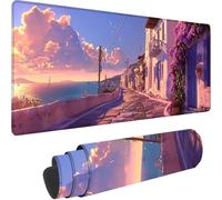 Pink Large Mouse Mat 1600x800x3 mm, Extended Gaming Mouse Pad Small Town Desk Mat With Stitched Edges, Adults Mousepad Non Slip Rubber Base, Waterproof Soft Cloth Desk Pad for Office Decor, Gifts A-V