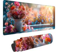 Pink Large Mouse Mat 600x300x3 mm, Extended Gaming Mouse Pad Flower Desk Mat With Stitched Edges, Adults Mousepad Non Slip Rubber Base, Waterproof Soft Cloth Desk Pad for Home Office Decor, Gifts M-3