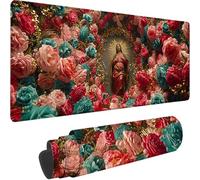 Pink Large Mouse Mat 700x300x3 mm, Extended Gaming Mouse Pad Flower Desk Mat With Stitched Edges, Adults Mousepad Non Slip Rubber Base, Waterproof Soft Cloth Desk Pad for Home Office Decor, Gifts 9-V