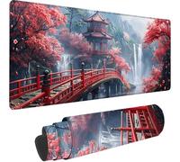 Pink Large Mouse Mat 800 x 400 x 3 mm, Extended Gaming Mouse Pad Japanese Architecture Desk Mat With Stitched Edges, Adults Mousepad Non Slip Rubber Base, Waterproof Desk Pad for Home Office Decor 8-L