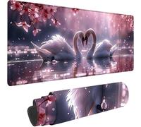 Pink Large Mouse Mat 800 x 400 x 3 mm, Extended Gaming Mouse Pad Swan Desk Mat With Stitched Edges, Adults Mousepad Non Slip Rubber Base, Waterproof Soft Cloth Desk Pad for PC Office Decor, Gifts 2-M