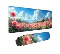 Pink Large Mouse Mat 900 x 300 x 3MM Gaming Mouse Pad, Sea Of Flowers Mousepad Extended for Men, Office Accessories with Anti-Slip Rubber Base and Double Stitched Edge, Mousemat for Laptop -TL15AN
