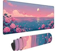 Pink Large Mouse Mat 900x300x3 mm, Extended Gaming Mouse Pad Flower Desk Mat With Stitched Edges, Adults Mousepad Non Slip Rubber Base, Waterproof Soft Cloth Desk Pad for Home Office Decor, Gifts Q-T