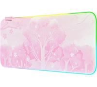 Pink Large RGB LED Gaming Mouse Pad Mat - 14 Modes Glow, Large Gaming Mousepad, Waterproof Rubber Non-Slip Mat, Extended Big Keyboard and Mouse Pad Mat for PC, Laptop, Desk Cover XXL 800×300×4mm