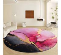 Pink Large Round Area Rugs for Living Room Diameter 140 cm, Abstract Style Marble Texture Soft Fluffy Printed Carpet - Short Pile Non Slip Washable Machine Rug for Bedroom Entryway