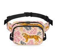 Pink Leaf Cartoon Tiger Fanny Pack Waterproof Belt Bag Crossbody Bags for Women Men Holiday Gifts