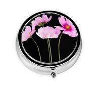 Pink Leaf Flowers Print Mini Metal Pill Box 2.0x2.0x0.7 in Round Travel Medicine Pill Organizer Box for Purse Pocket