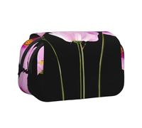 Pink Leaf Flowers Print Pencil Case Large Capacity Pen Pouch Pencil Bag with 2 Compartments Pen Holder Organizer Stationery Bag