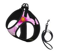 Pink Leaf Flowers Print Pet Supplies Adjustable Step-In Flex Breathable Mesh Dog Harness For Small Medium Dogs, S-L