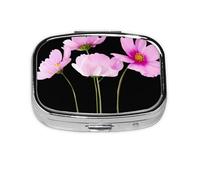 Pink Leaf Flowers Print Pill Box 2 Compartment Medicine Pill Case,Portable for Pocket Or Purse Pill Box Decorative Metal Medicine Organizer