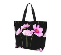Pink Leaf Flowers Reusable Tote Bag With Zip Waterproof Shoulder Bag With Pockets Casual Crossbody Handbags With Adjustable Shoulder Straps For Outdoors, College, Work, Gifts Shopping