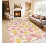Pink Leaf Rugs for Living Room Bedroom, Plant Leaves Area Rugs Large 160x230 cm, Washable Non Slip Pattern Carpet Home Decor C21