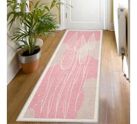 Pink Leaf Runner Rug, 80x180cm, Modern Abstract Home Decor Long Front Door Mat Washable Kids Girls Print Runners for Hallway Entryway Bedroom Living Room Kitchen Non-Slip Non-Shedding rD023