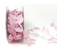 Pink Leaf Trim Delicate Satin Ribbon on a 3m Length (N.B. This is a Cut from a roll, Presented on a Bertie's Bows Ribbon Card)