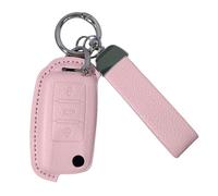 Pink Leather Car Key Case Protector Compatible with VW Volkswagen Golf Polo Tiguan Passat Skoda Octavia Superb Seat Leon Ibiza Remote 3 Button Flip Key