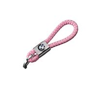 (Pink) Leather Car Woven Keychain Bmw Logo Metal Key Chain Holder Bag Accessories Decor