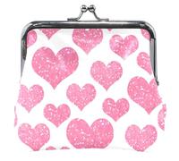 pink leather wallet with shiny hearts design for women with kiss buckle, pink shiny hearts, UNITALLA, pink glittering hearts, UNITALLA, Classic, Bright Hearts Pink, UNITALLA, Classic