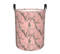 Pink Leaves Camo Collapsible Oxford Fabric Laundry Hamper, Waterproof With Handles - Foldable Storage Basket For Bedroom, Bathroom, Kitchen, Nursery, Car & Toys