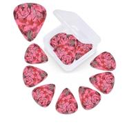 Pink leaves Camo Print Guitar Picks 12 Pack Guitar Plectrums with Storage Box Bass Picks For Acoustic Guitar Bass Electric Ukulele Includes 0.46mm, 0.71mm, 0.96mm