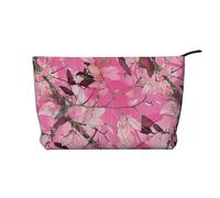 Pink Leaves Camouflage Printed Makeup Bag Corduroy Travel Cosmetic Bags Cosmetic Case Toiletry Bag Organizer for Women Mom Girls