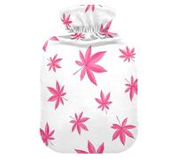 Pink Leaves White Hot Water Bottle with Soft Velvet Cover Hot Water Bag for Foot Bed Warmer Pain Relief Small