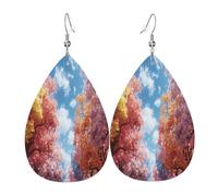 Pink leaves Women's Teardrop Leather Earrings - Lightweight PVC Dangle Earrings, 925 Silver Hooks, Double-Sided Prints | Hypoallergenic Gift