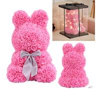 (Pink) LED Foam Rose Rabbit Bunny Artificial Flower Doll Wedding Birthday Gift With Box